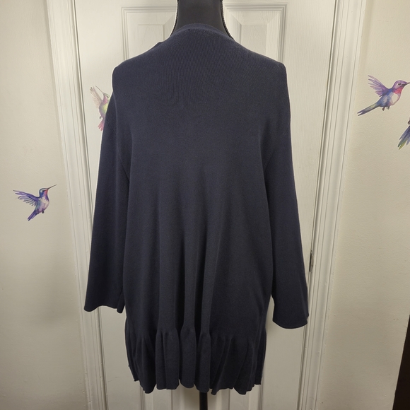 TALBOTS WOMAN 2X Navy Blue Ribbed Ruffle Hem Open Cardigan Tunic Plus Size - Picture 5 of 7